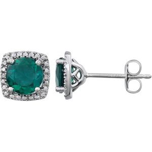 Round 4-Prong Halo-Style Birthstone Stud Earrings