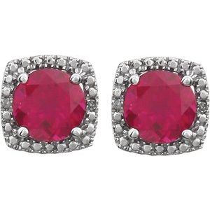 Sterling Silver Lab-Grown Ruby & .015 CTW Natural Diamond Earrings – image 2