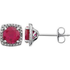 Round 4-Prong Halo-Style Birthstone Stud Earrings