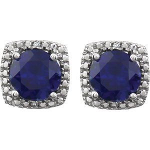 Sterling Silver Lab-Grown Blue Sapphire & .015 CTW Natural Diamond Earrings – image 2