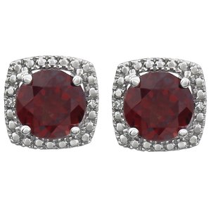 Sterling Silver Natural Mozambique Garnet & .015 CTW Natural Diamond Earrings – image 2