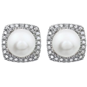Sterling Silver Cultured White Freshwater Pearl & .015 CTW Natural Diamond Earrings – image 2