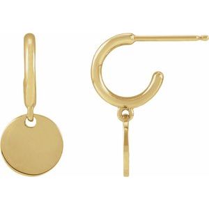 14K Yellow Gold Engravable Disc Hoop Earring