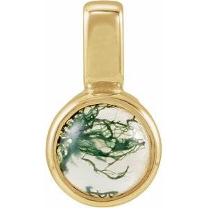 14K Yellow Gold Natural Moss Agate Cabochon Pendant