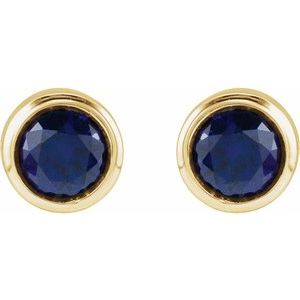 14K Yellow Gold Lab-Grown Blue Sapphire Bezel-Set Youth Earrings – image 2