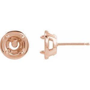 14K Rose Gold 5 mm Round 4-Prong Claw Bezel-Style Stud Earring Mounting