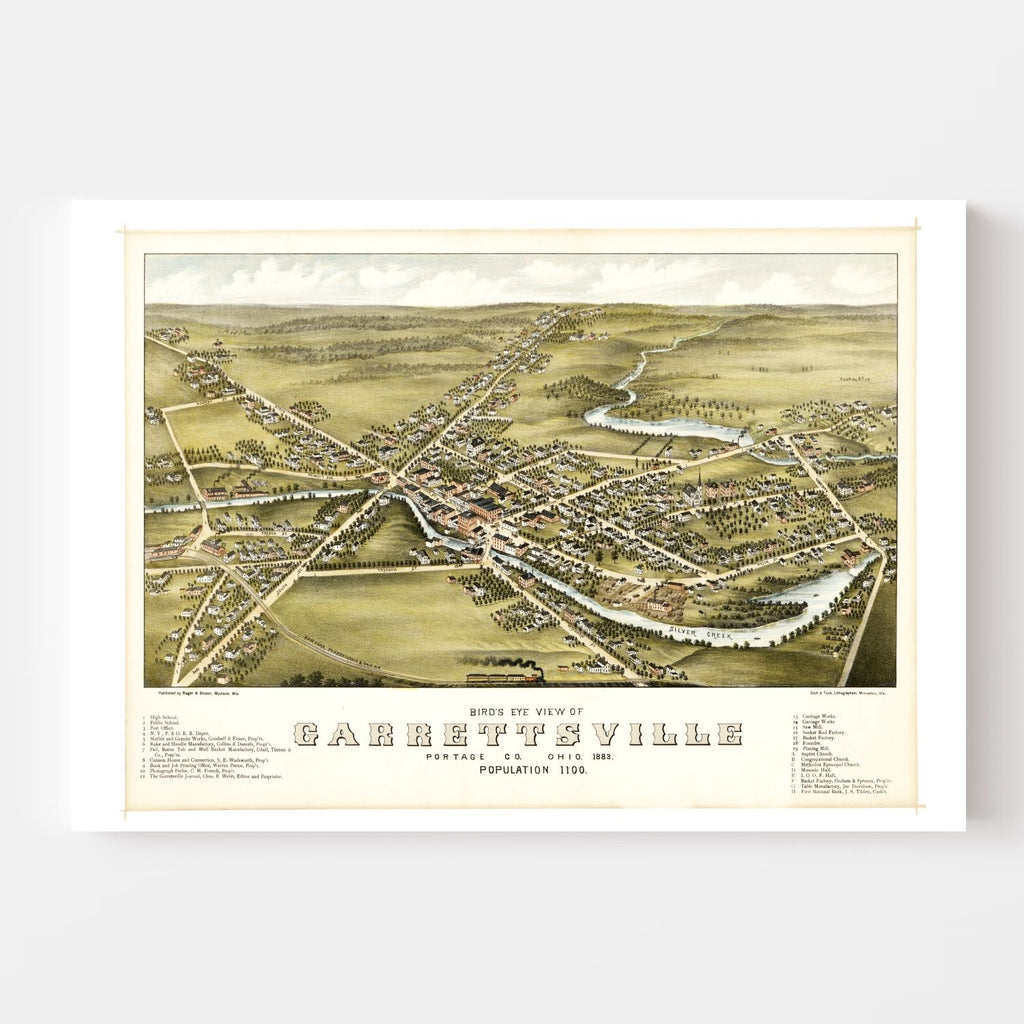 Vintage Map of Garrettsville, Ohio 1883