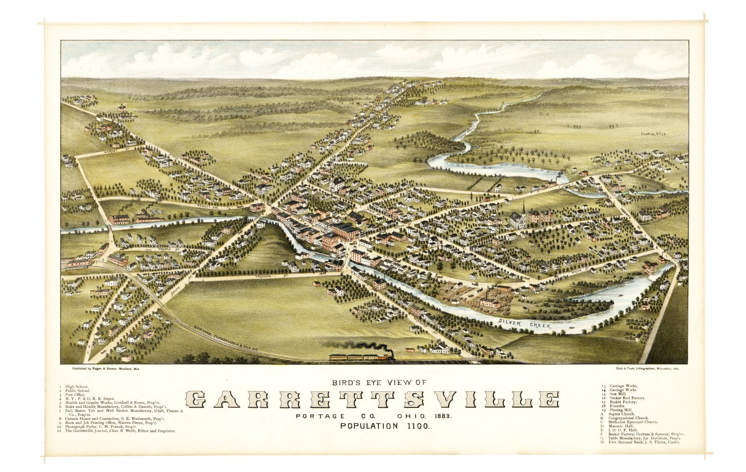Vintage Map of Garrettsville, Ohio 1883