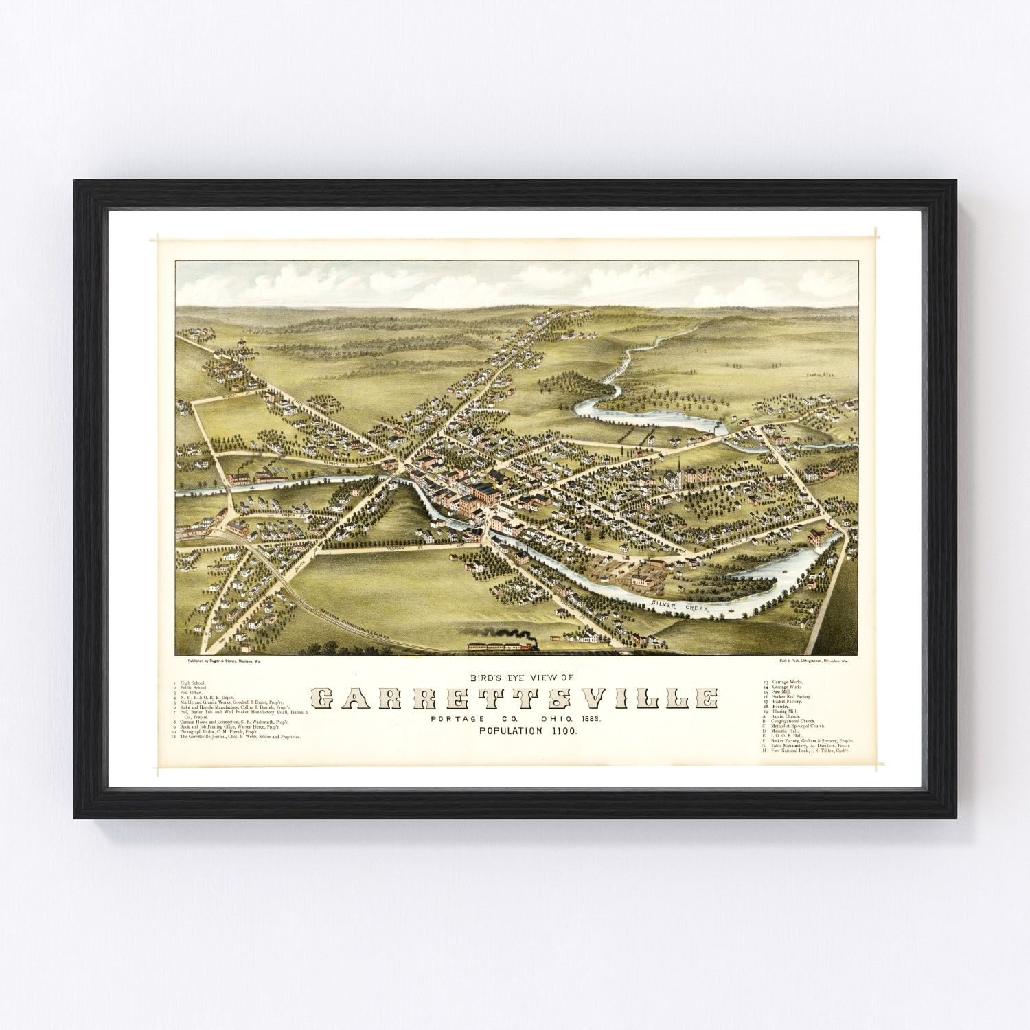 Vintage Map of Garrettsville, Ohio 1883