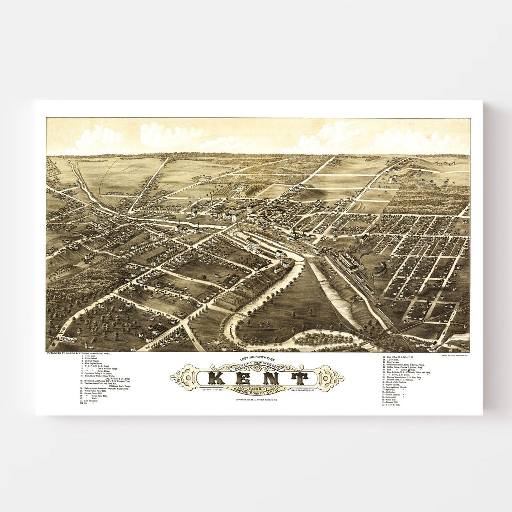 Vintage Map of Kent, Ohio 1882