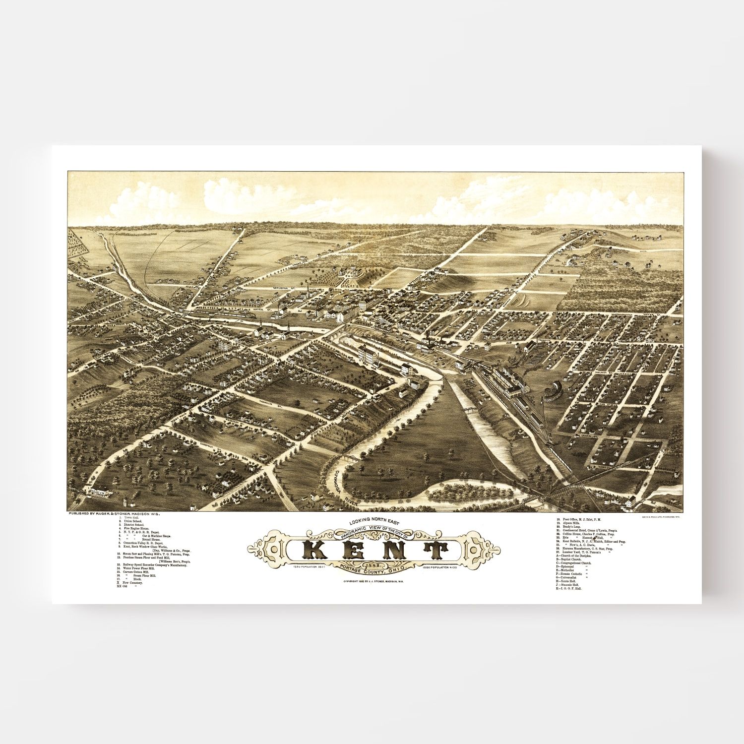 Vintage Map of Kent, Ohio 1882