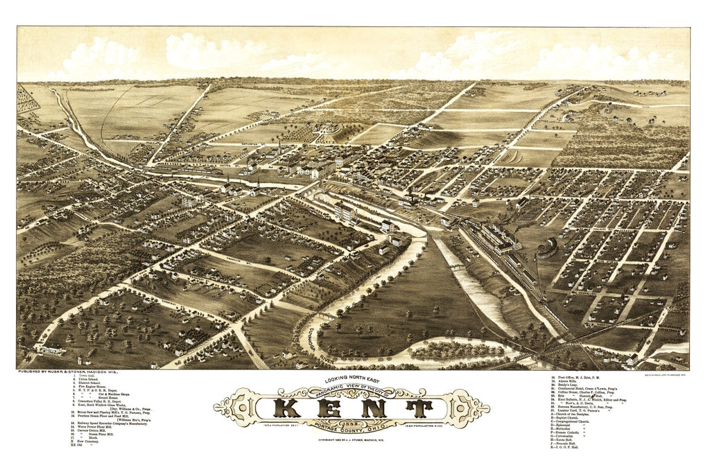 Vintage Map of Kent, Ohio 1882