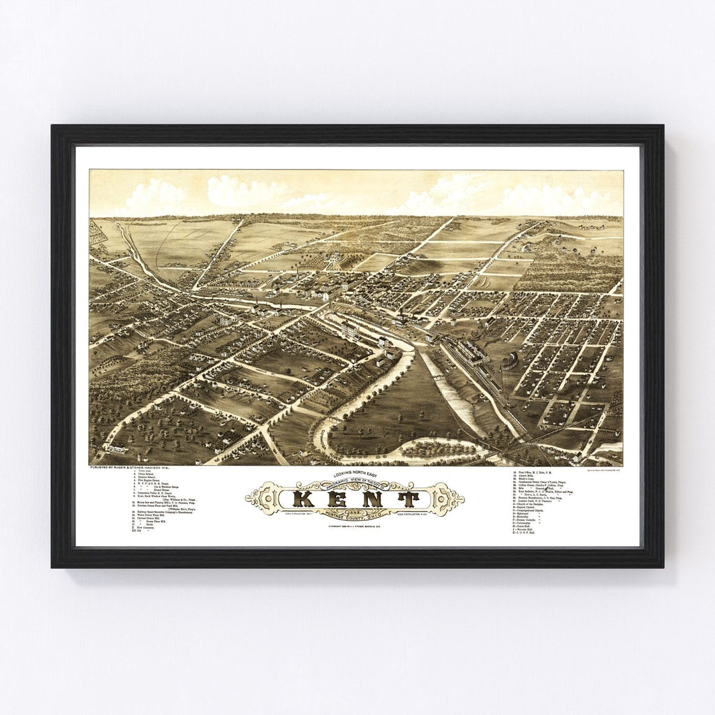 Vintage Map of Kent, Ohio 1882