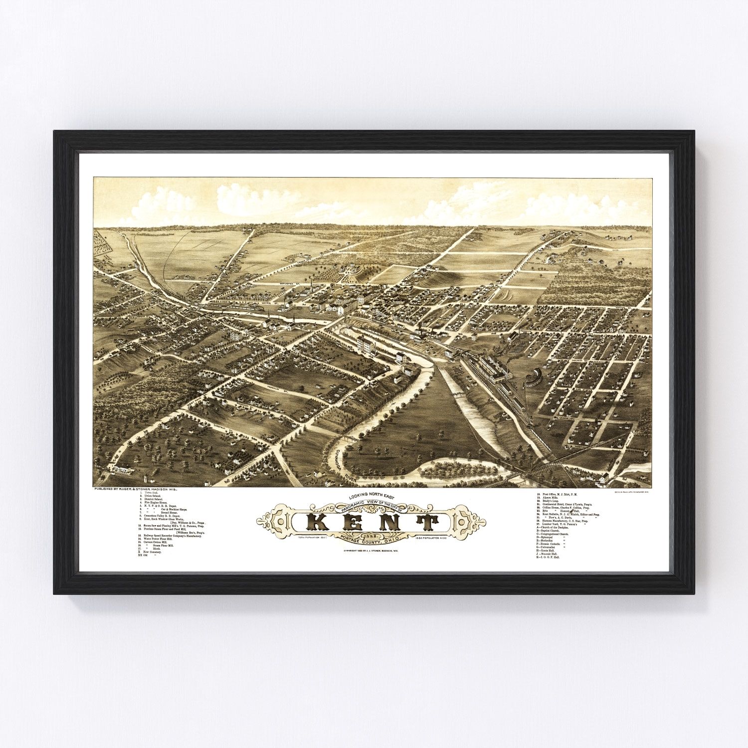 Vintage Map of Kent, Ohio 1882