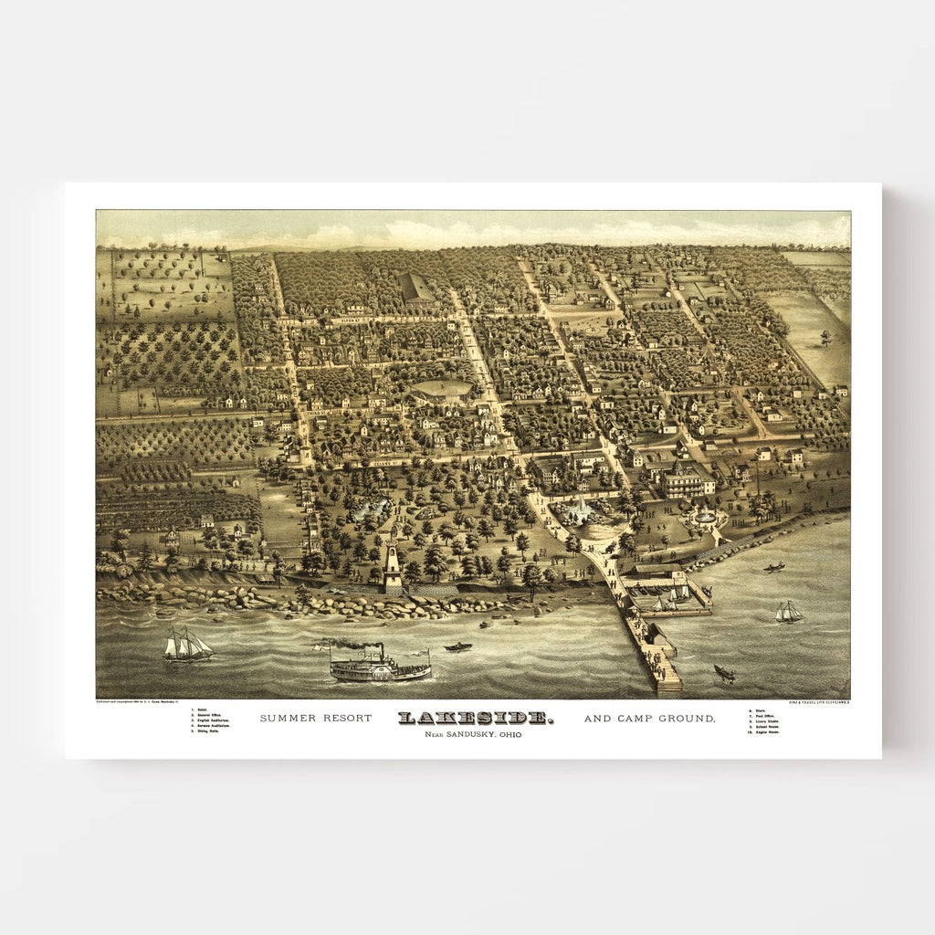 Vintage Map of Sandusky, Ohio 1884