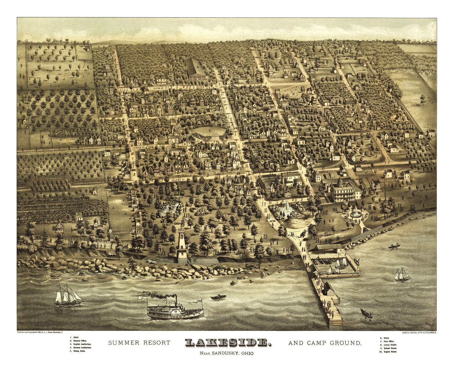 Vintage Map of Sandusky, Ohio 1884