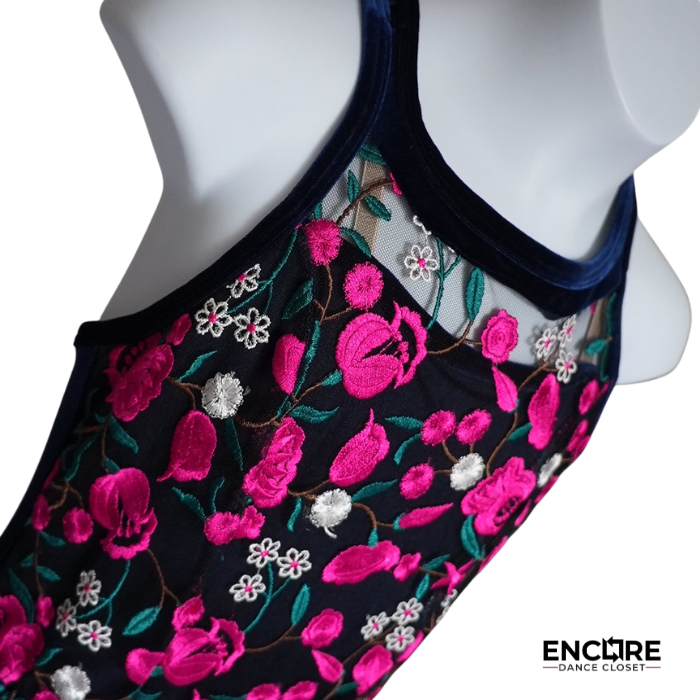 Navy Blue Velvet Floral Dress
