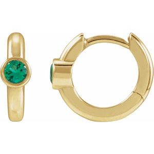 14K Yellow Gold Lab-Grown Emerald Hoop Earrings