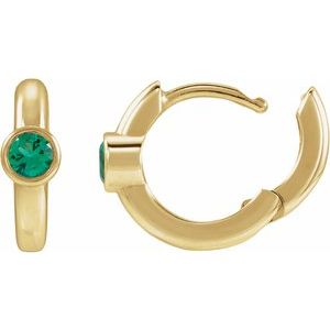 14K Yellow Gold Lab-Grown Emerald Hoop Earrings – image 3