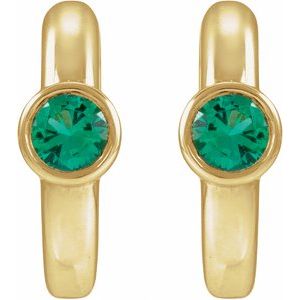 14K Yellow Gold Lab-Grown Emerald Hoop Earrings – image 2