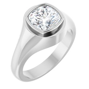 10K White Gold 8x8 mm Cushion Bezel-Set Ring Mounting