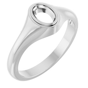 14K White Gold 6.5x4.5 mm Oval Bezel-Set Ring Mounting – image 2