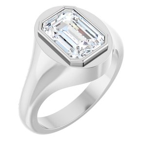 18K White Gold 10x7 mm Emerald Bezel-Set Ring Mounting