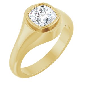 14K Yellow Gold 7x7 mm Cushion Bezel-Set Ring Mounting