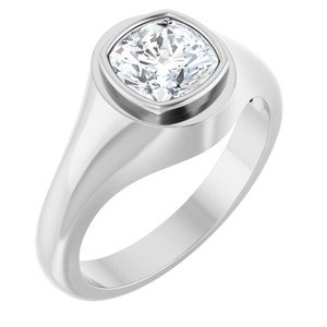 14K White Gold 7x7 mm Cushion Bezel-Set Ring Mounting