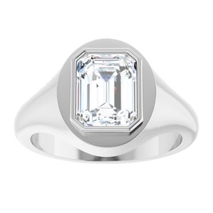 14K White Gold 9x7 mm Emerald Bezel-Set Ring Mounting – image 5