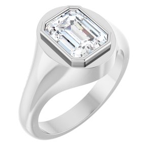 14K White Gold 9x7 mm Emerald Bezel-Set Ring Mounting