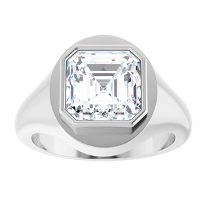 10K White Gold 9x9 mm Asscher Bezel-Set Ring Mounting – image 5