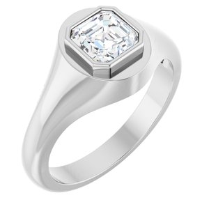 18K White Gold 6x6 mm Asscher Bezel-Set Ring Mounting