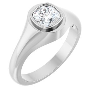 10K White Gold 6x6 mm Cushion Bezel-Set Ring Mounting