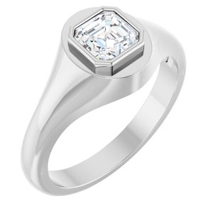 18K White Gold 5.5x5.5 mm Asscher Bezel-Set Ring Mounting