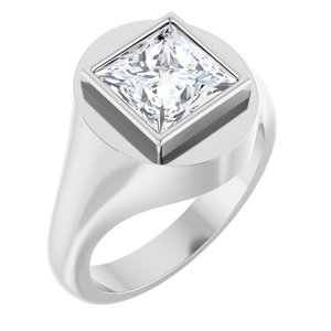 14K White Gold 8x8 mm Square Bezel-Set Ring Mounting
