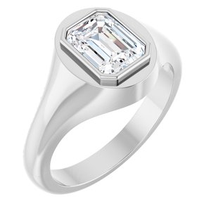 10K White Gold 8x6 mm Emerald Bezel-Set Ring Mounting