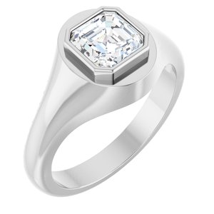 14K White Gold 6.5x6.5 mm Asscher Bezel-Set Ring Mounting
