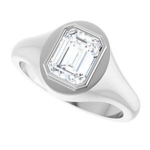 14K White Gold 8x6 mm Emerald Bezel-Set Ring Mounting – image 8