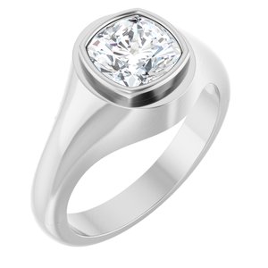 10K White Gold 7.5x7.5 mm Cushion Bezel-Set Ring Mounting
