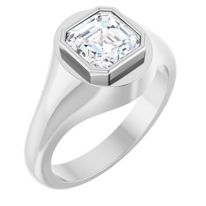 14K White Gold 7x7 mm Asscher Bezel-Set Ring Mounting