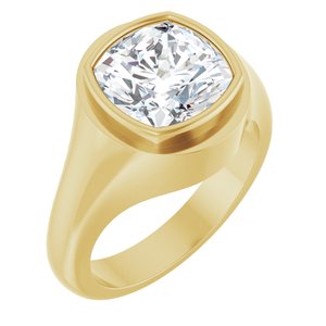 18K Yellow Gold 10x10 mm Cushion Bezel-Set Ring Mounting