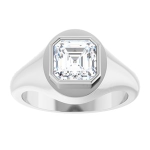 18K White Gold 7x7 mm Asscher Bezel-Set Ring Mounting – image 5