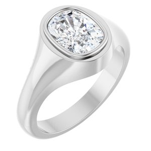 14K White Gold 9x7 mm Elongated Cushion Bezel-Set Ring Mounting