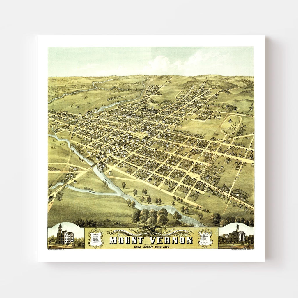 Vintage Map of Mount Vernon, Ohio 1870