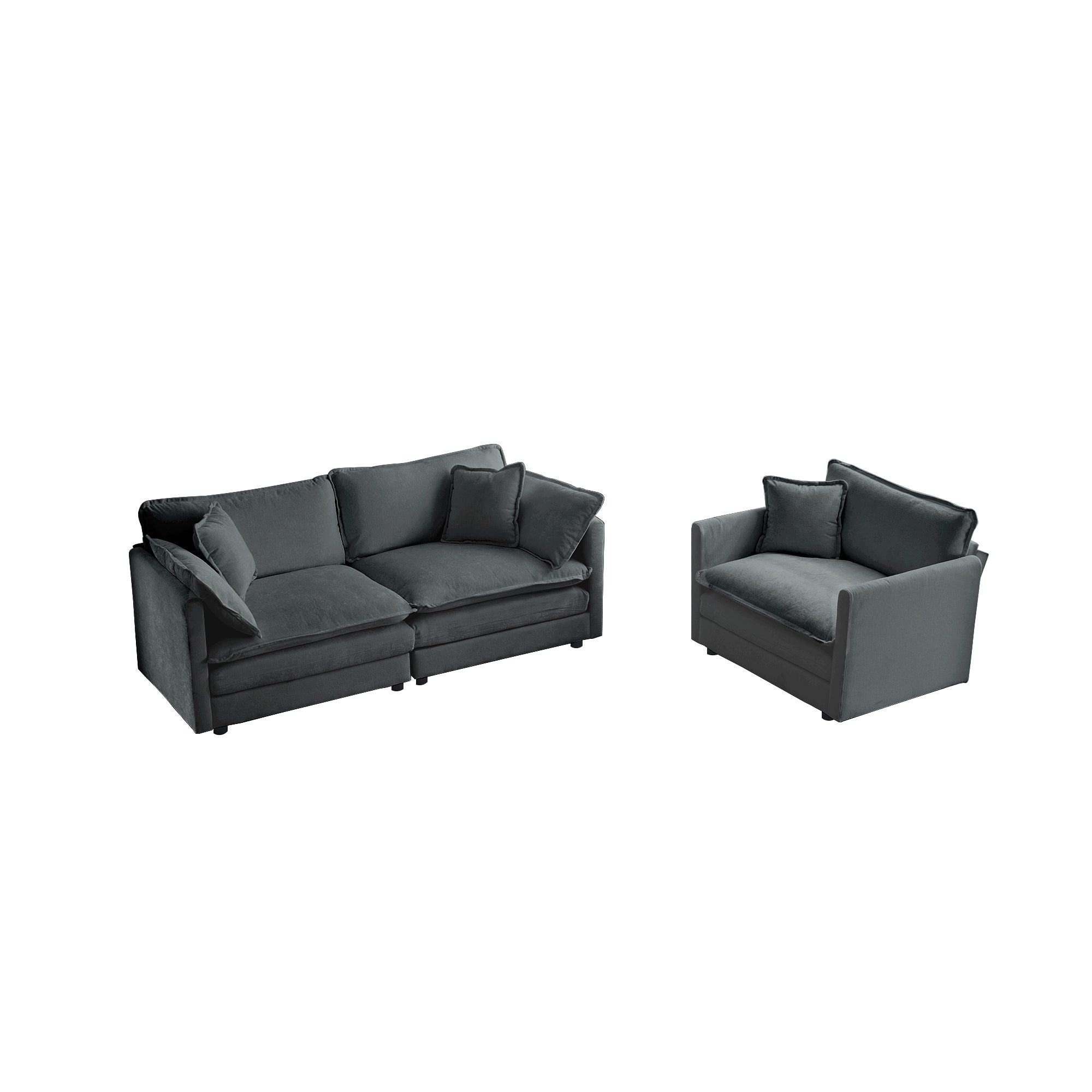 2 Seater Loveseat and Chair Set, 2 Piece Sofa & Chair Set, Loveseat and Accent Chair , 2-Piece Upholstered Chenille Sofa Living Room Couch Furniture(1+2 Seat ) ,Gray Chenille