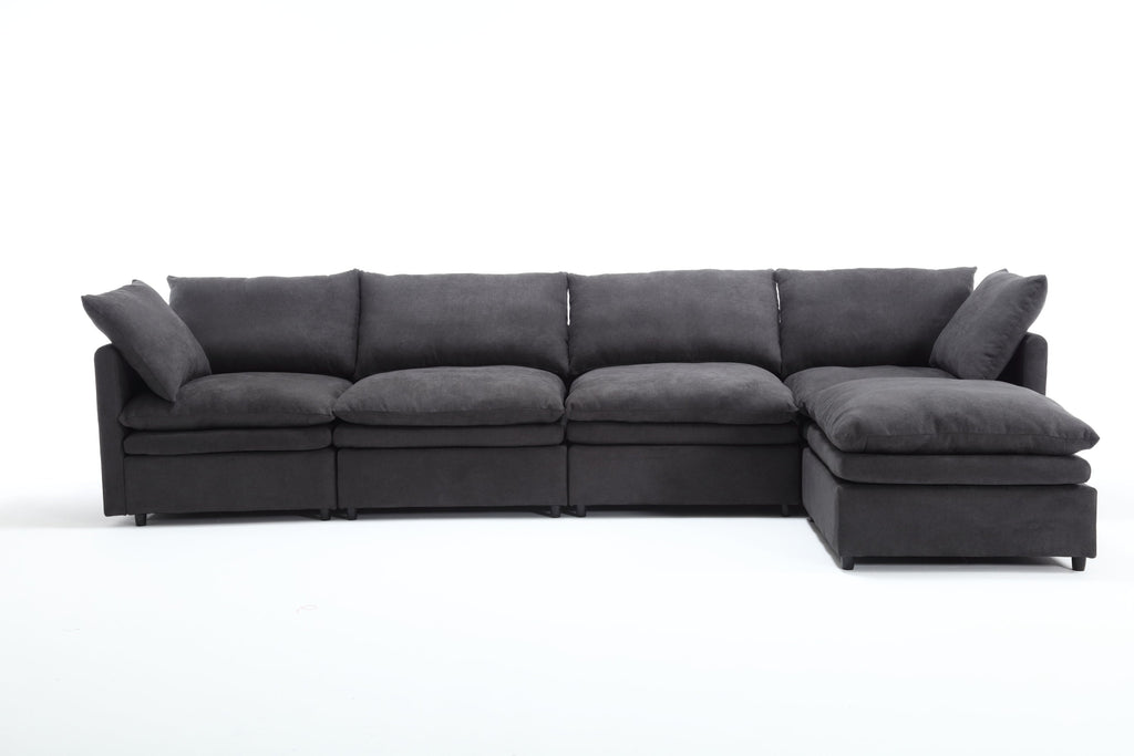 [ PACKAGING NEW UPGRADE]   [VIDEO PROVIDED]Modern U-shaped Sectional Sofa ,5-seat  Sofa ,Sleeper Sofa Couch with Chaise Lounge for Living Room,Apartment,Upholstered,Polyester,New upgrade,Dark Gray