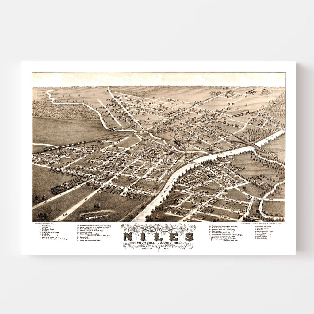 Vintage Map of Niles, Ohio 1882