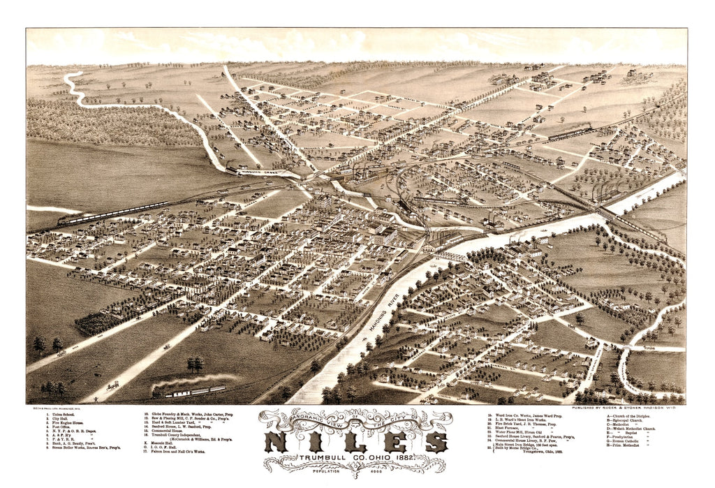 Vintage Map of Niles, Ohio 1882