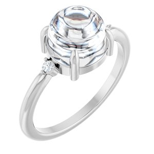 10K White Gold 8 mm Round .03 CTW Natural Diamond Semi-Set Cabochon Ring